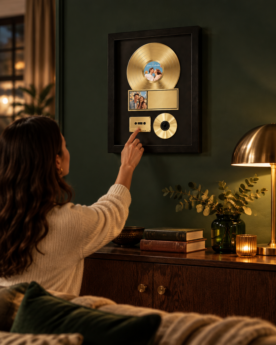 Record frame on a green wall