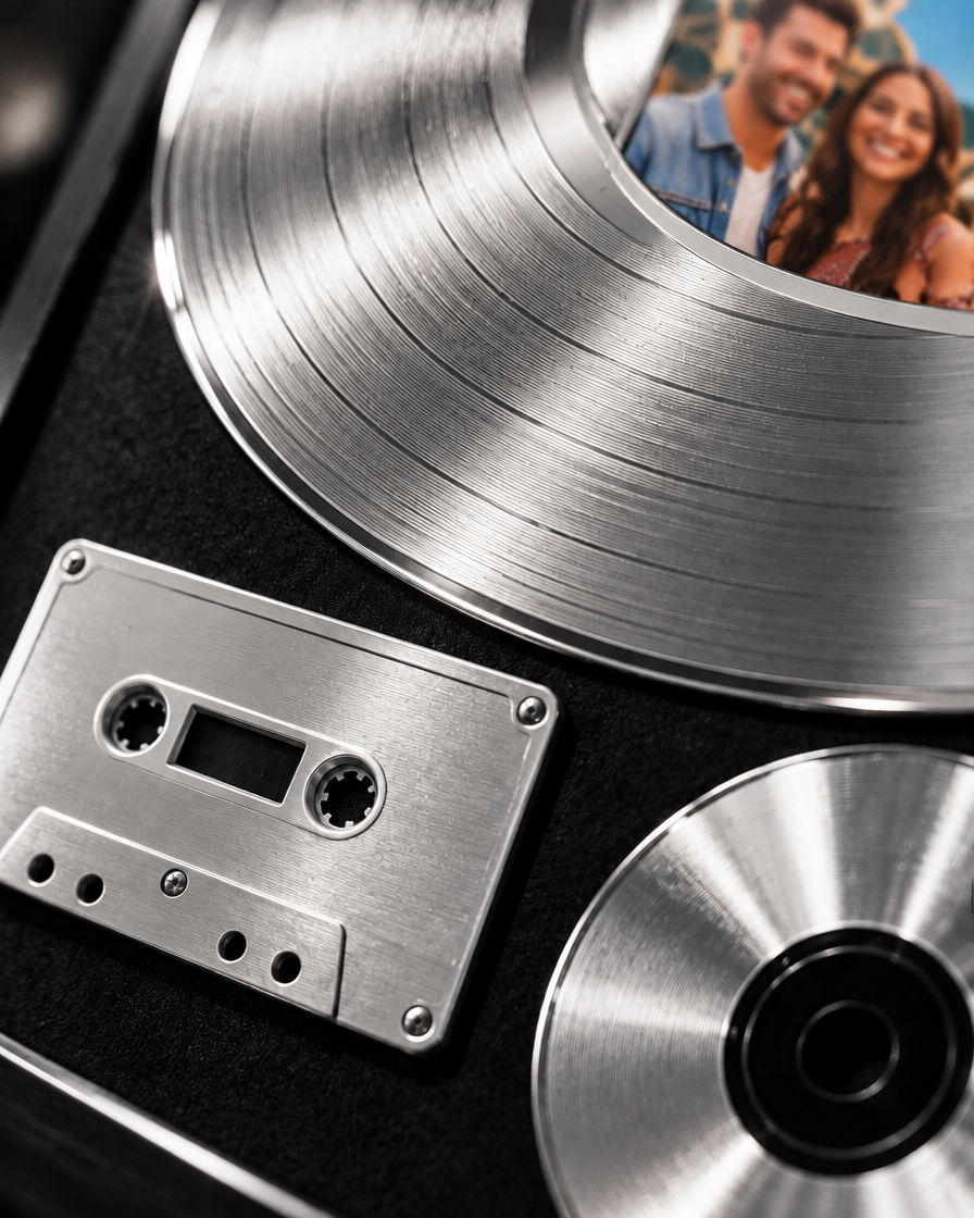 Close detail of the silver record