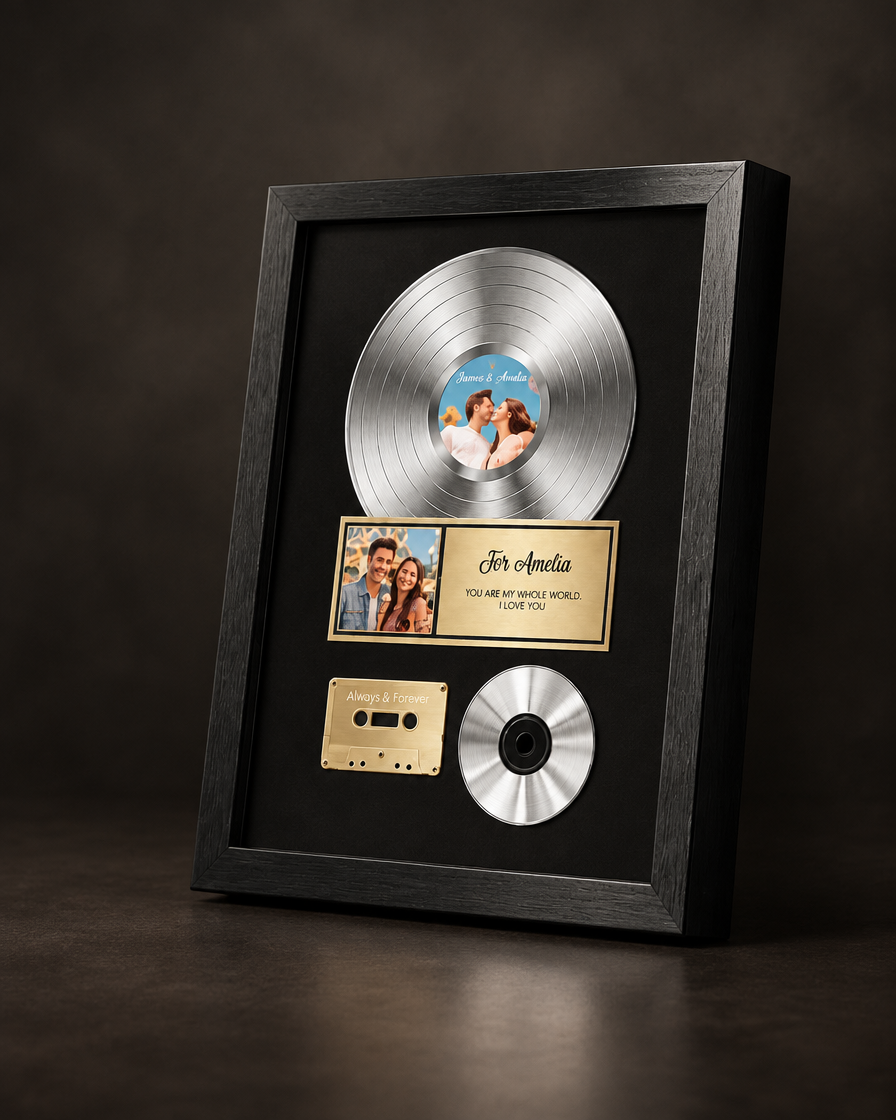 Silver record music photo frame
